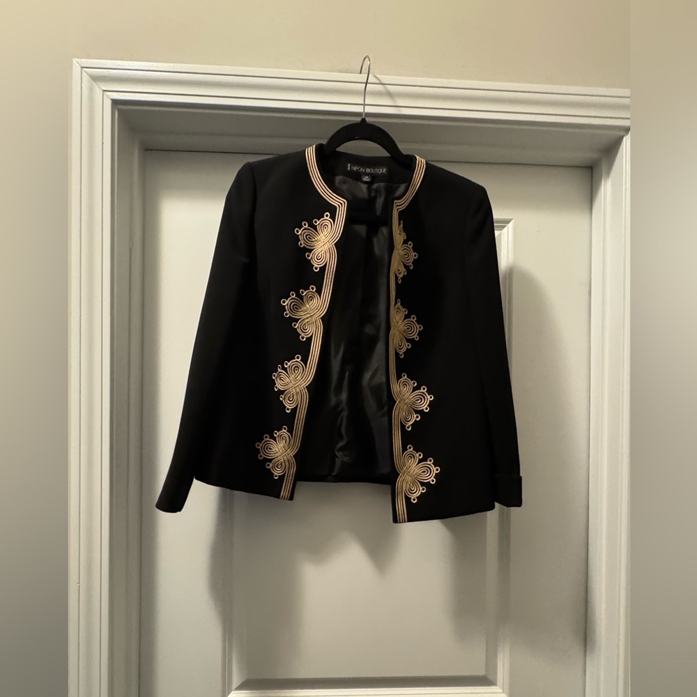 Nipon Boutique Black and Gold Embroidered Blazer